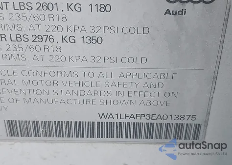 2014 Audi Q5 2.0T Premium from USA, damaged, VIN WA1LFAFP3EA013875